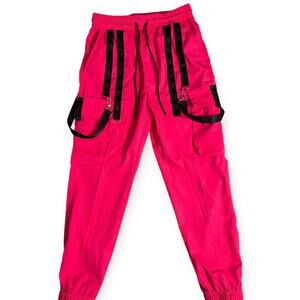 Manfinity women’s Neon Pink Cargo Joggers Strap Techwear Zumba Medium W04